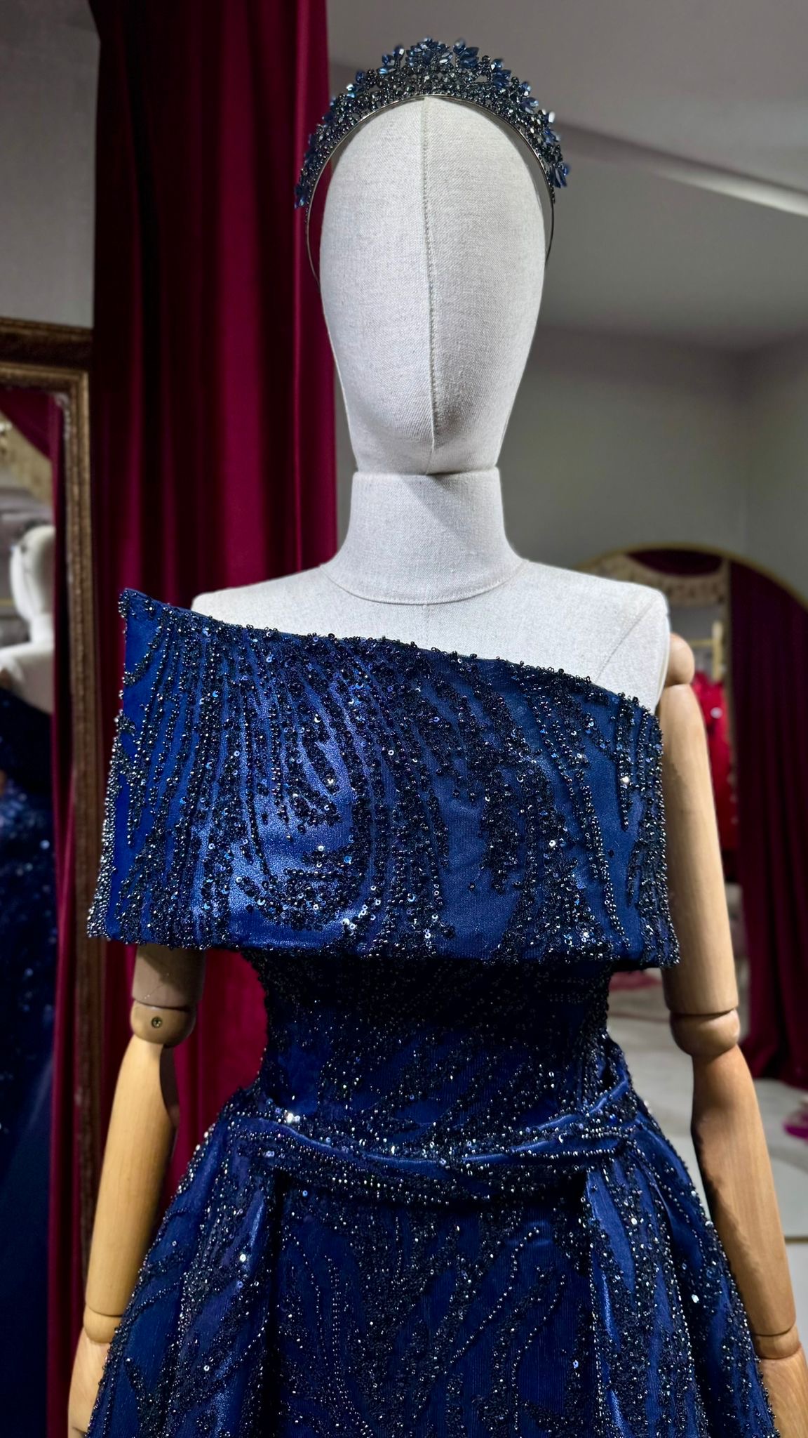 Lacivert Demonte Kollu Nişanlık